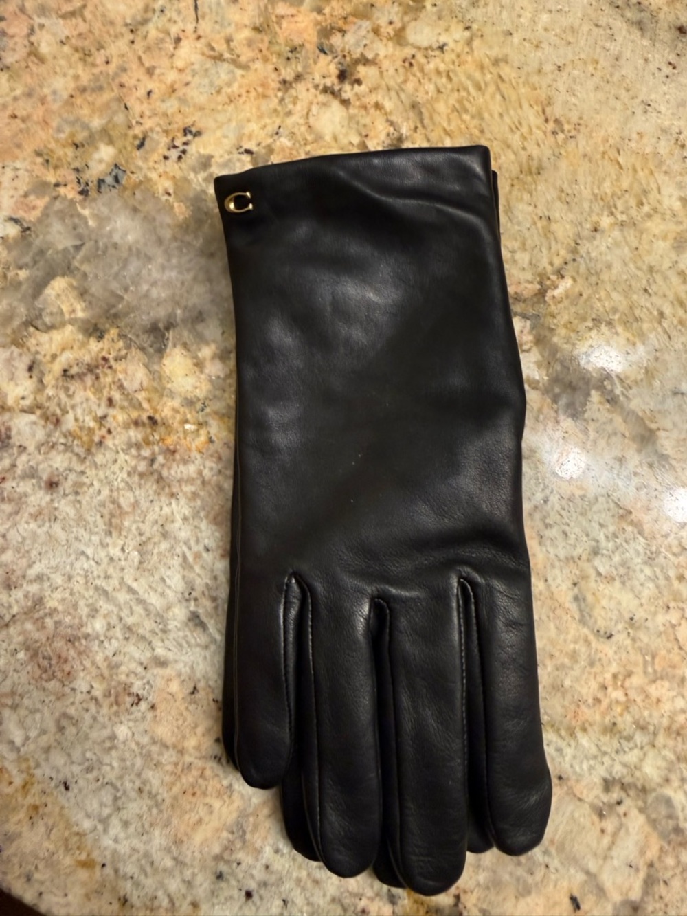 Coach Black Leather Women's Gloves with Gold Signature C Accent
